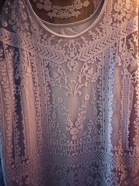 Lace-Embroidered Sheer Blouse in Soft Lilac